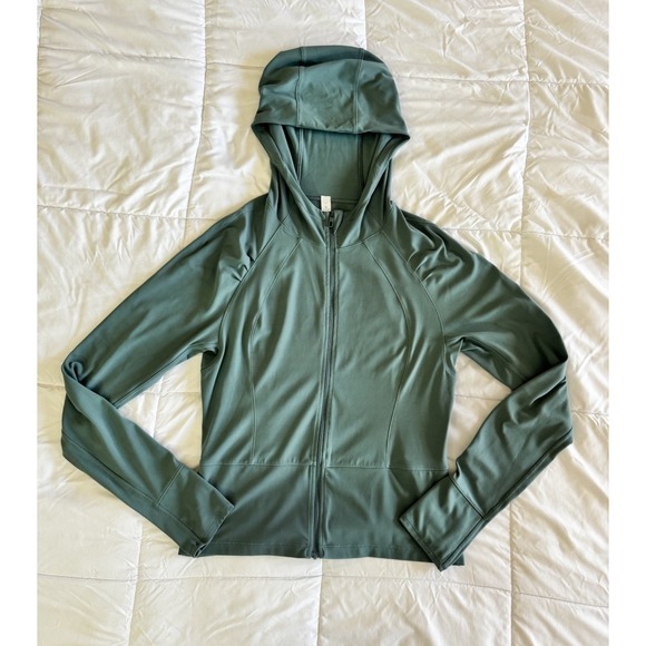 lululemon athletica Tops - Lululemon Move With Ease Jacket Mystic Green Size 10 Hoodie Thumb Holes EUC